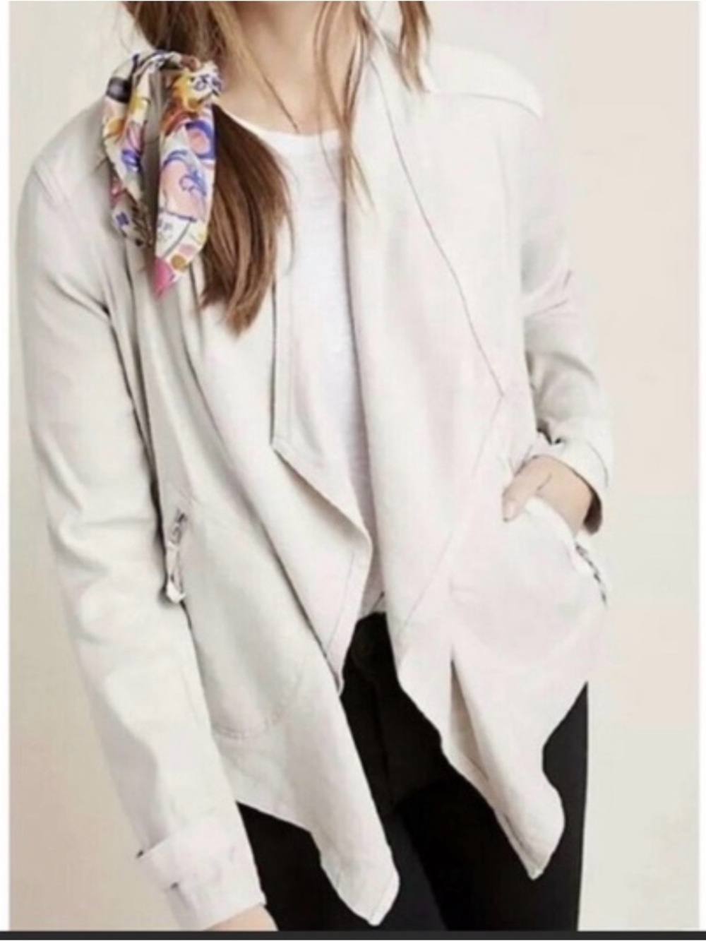 Anthropologie Light Cream Draped Open-Front Blazer